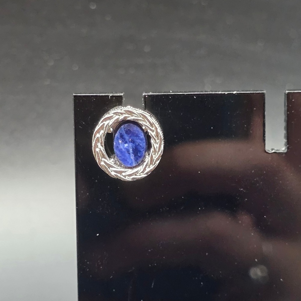 Blue Sodalite Tie Tack Silver Tone Round Mens Vintage Accessory